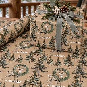 Ländliches Kraft Hirsch und Kranz im Wald Geschenkpapier