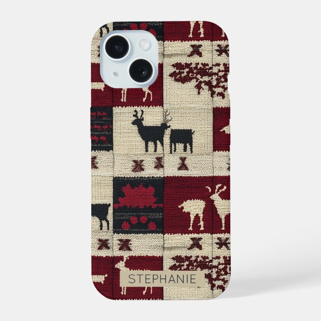 Ländliches Kreuzstich-Patchwork | Volkstümliches W iPhone 15 Hülle (Rückseite)