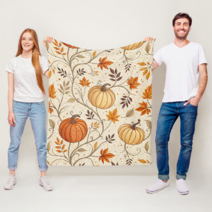 Ländliches Kürbis- und Herbstlaubmuster Fleecedecke