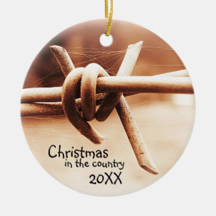 Ländliches Land-Weihnachten mit Jahr Keramikornament