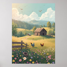 Ländliches Landhaus mit Wildblumen  Poster