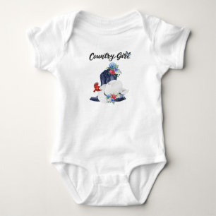 Ländliches Mädchen mit Cowboystiefeln/Hut und Blum Baby Strampler