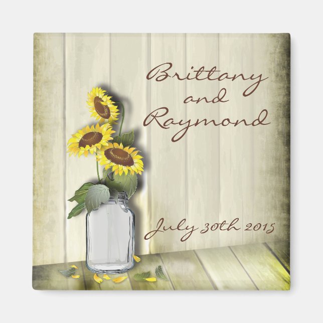 LÄNDLICHES MASON-GLAS MIT SONNENBLUMEN MAGNET (Vorne)