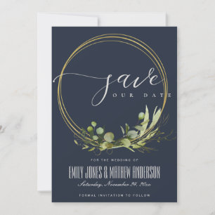 LÄNDLICHES NAVI GRÜN-GOLD-BLATTWERK AQUARELL SAVE THE DATE