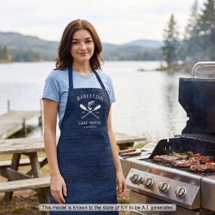 Ländliches Navy Blau Lake House Familienname  Schürze