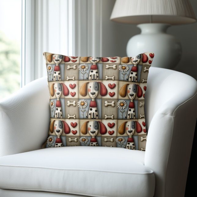 Ländliches Patchwork-Hundemuster Kissen (Von Creator hochgeladen)