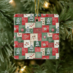 Ländliches Patchwork-Weihnachtsmuster Keramikornament