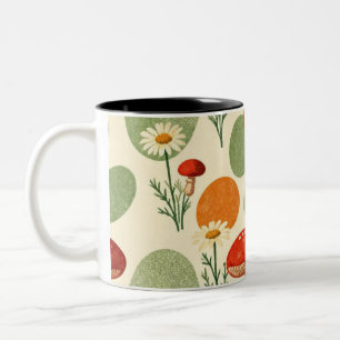 Ländliches Pilz- und Gänseblümchen-Aquarellmuster Zweifarbige Tasse