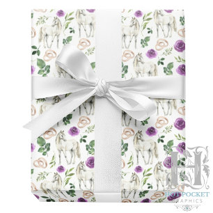 Ländliches Reitsport-Blumenmuster Lila Geschenkpap Geschenkpapier