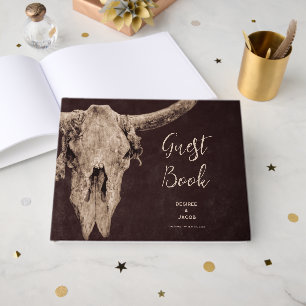 Ländliches Rodeo Western Brauner Stierschädel Gästebuch
