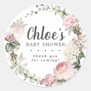 Ländliches Rosa Blumen Baby Shower Dankeschön Runder Aufkleber