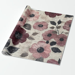 Ländliches Rosa Blumen-Leinen-Muster (7) Geschenkpapier