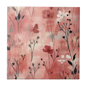 Ländliches Rosa Blumenleinwandmuster (9) Fliese