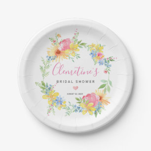 Ländliches Rosa Gelb Wasserfarben Floral Pappteller