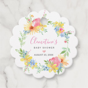 Ländliches Rosa Gelb Wasserfarben Florales Babysho Geschenkanhänger