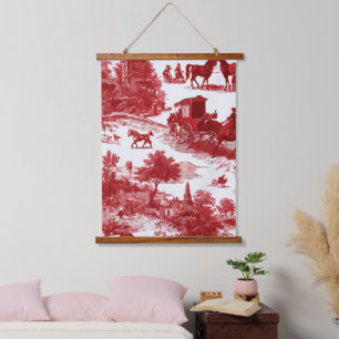 Ländliches Rot-Toile mit detaillierter Landschafts Wandteppich Mit Holzrahmen