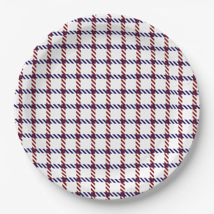 Ländliches Rot-Weiß-Blau-Gingham Pappteller