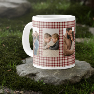 Ländliches rotes Karo-Familienfoto 5 vertikales Bi Jumbo-Tasse