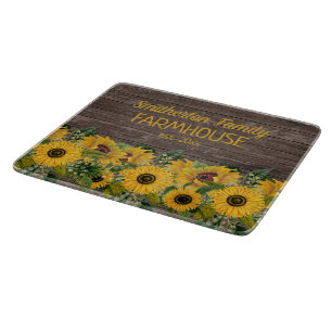 Ländliches Scheunenholz Gelbe Sonnenblumen Familie Schneidebrett