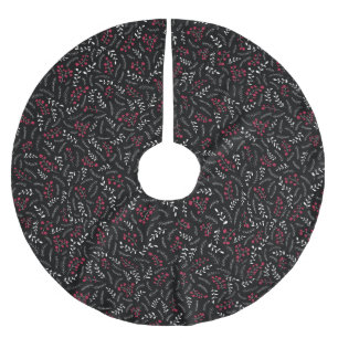 Ländliches Schwarz-Rot-Weiß-Rustikal-Laubmuster Polyester Weihnachtsbaumdecke