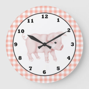 Ländliches Schwein Cartoon Wanduhr