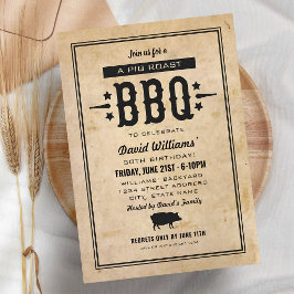 Ländliches Schweinebraten BBQ Vintage Geburtstag Einladung