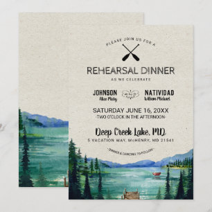 Ländliches Seeufer-Hochzeitsprobe-Dinner Einladung