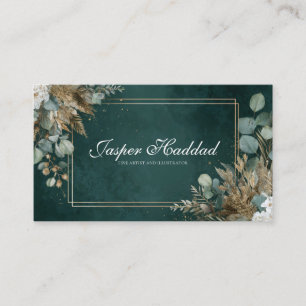 Ländliches Smaragd-Gold-Eukalyptus-Weiß-Blumen Mod Visitenkarte