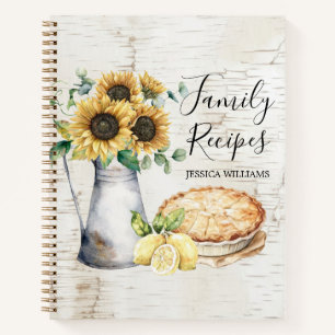 Ländliches Sonnenblumen-Familienkochbuch Notizbuch