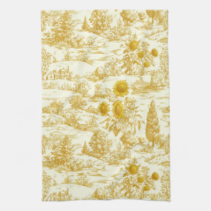 Ländliches Sonnenblumen-Toile in warmen Tönen Geschirrtuch