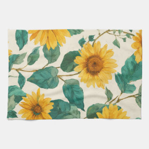 Ländliches Sonnenblumen-Wasserfarben-Blumen-Farmha Geschirrtuch