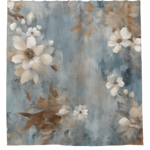 Ländliches Staubiges Blau Braun Creme Farmhouse Fl Duschvorhang