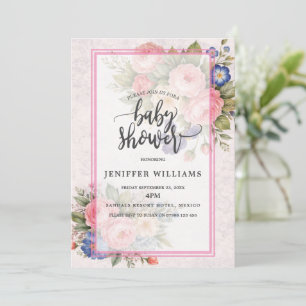 Ländliches vintage personalisiertes Blumenrosendes Einladung