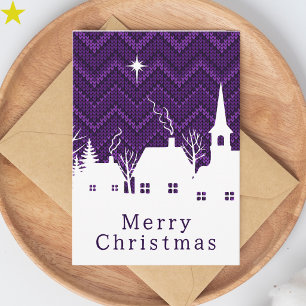 Ländliches violettes Chevron-Strick-Weihnachtsdorf Karte