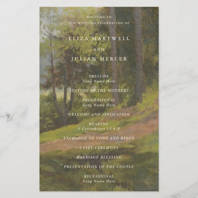 Ländliches Wald-Elegantes Hochzeitsprogramm (Vorne)
