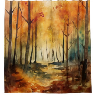Ländliches Wasserfarben-Baum-Muster des Herbstwald Duschvorhang