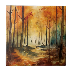 Ländliches Wasserfarben-Baum-Muster des Herbstwald Fliese