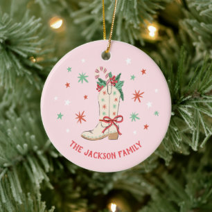 Ländliches Weihnachts-Cowboy-Stiefel-Illustrations Keramik Ornament