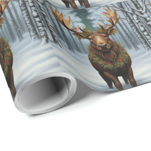 Ländliches Weihnachts-Elch-Winter-Waldlandschaft Geschenkpapier