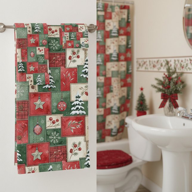 Ländliches Weihnachts-Patchworkmuster Badhandtuch Set (Von Creator hochgeladen)