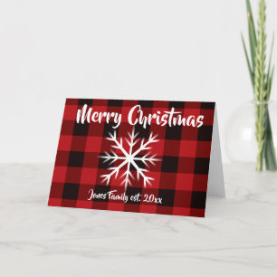 Ländliches Weihnachtsdesign rotes Büffelkaromuster Karte