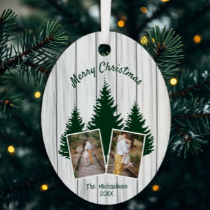 Ländliches Weihnachtsfoto aus dem Wald Ornament Aus Metall