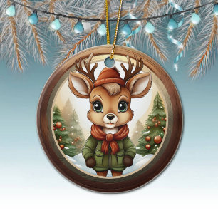 Ländliches Weihnachtsren, Xmas-Hirsch, Weihnachten Keramik Ornament