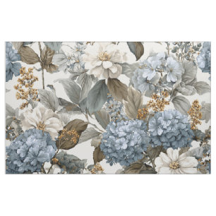 Ländliches Weiß Blau Botanisches Pastell Vintage B Stoff