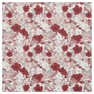 Ländliches Weiß-Rot-Botanisches-Pastell-Vintage-Bl Stoff