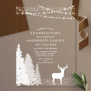 Ländliches Winterhirsch-Wald-Thanksgiving-Dinner Acryleinladungen