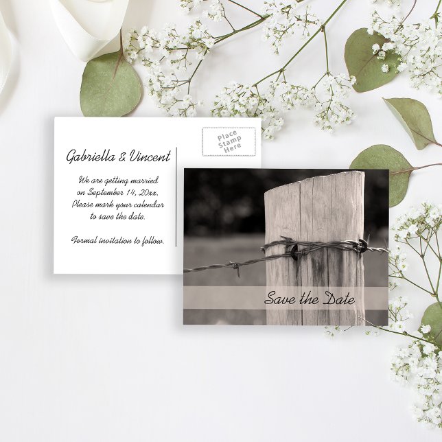 Ländliches Zaun-Posten-Land, das Save the Date Ankündigungspostkarte (Von Creator hochgeladen)