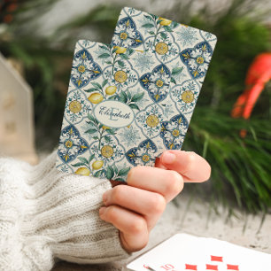 Ländliches Zitronenmuster mit Monogramm und Namen Spielkarten