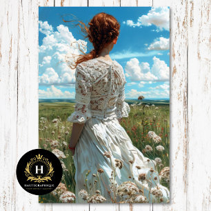 Landmädchen im Spitzenkleid Romantische Landschaft Seidenpapier