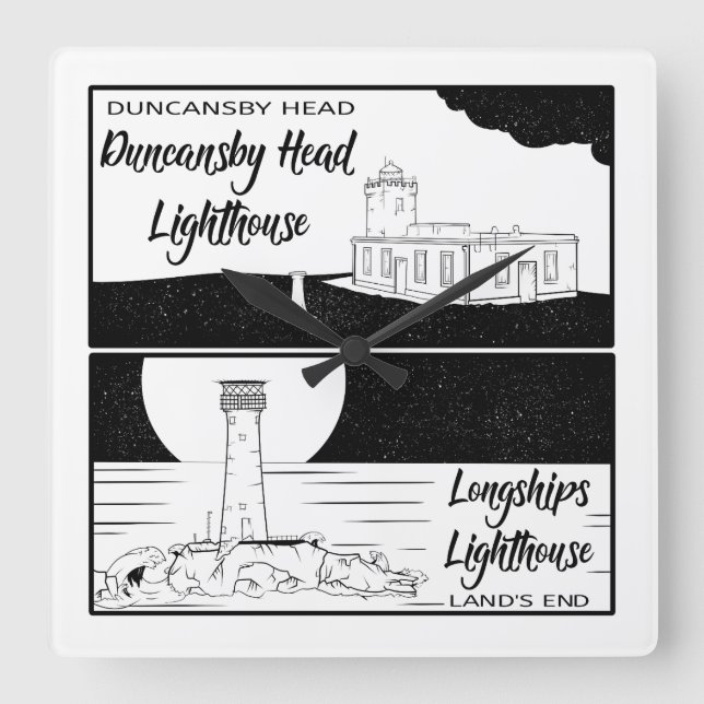 Land's End John o'groats Leuchtturme Quadratische Wanduhr (Vorderseite)